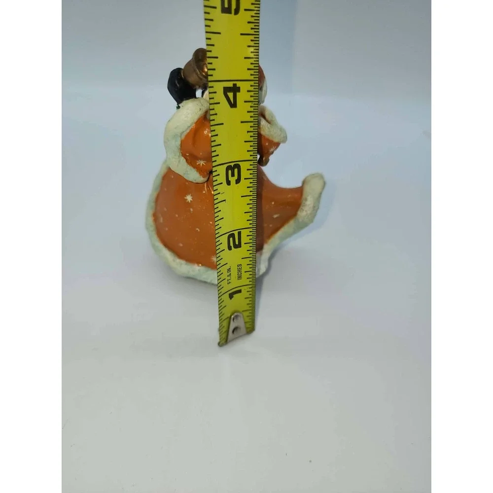 Vintage Santa Claus Figurine Orange Robe Winter Scene Bell Staff Christmas 4.5in - Picture 4 of 7